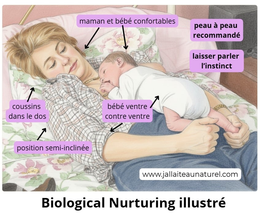 Schéma illustrant la position Biological nurturing allaitement instinctif